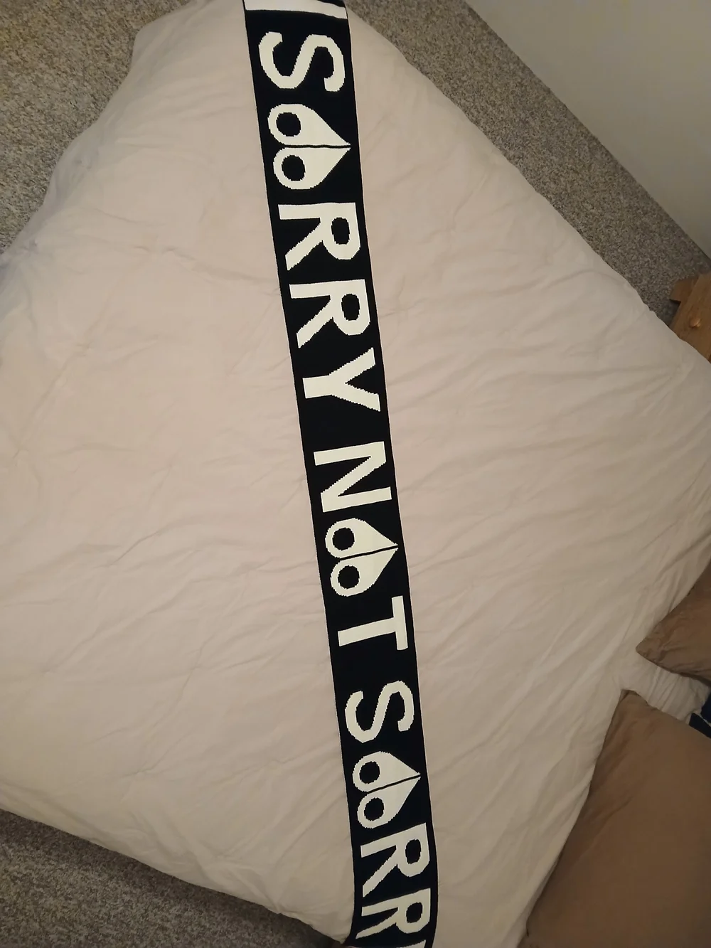 Moose Knuckles Black and White Logo Knit Accent Scarf